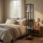 Modern Look Metal Floor Lamp With Shelf For Living Room, Bedroom