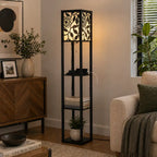 Modern Look Metal Floor Lamp With Shelf For Living Room, Bedroom
