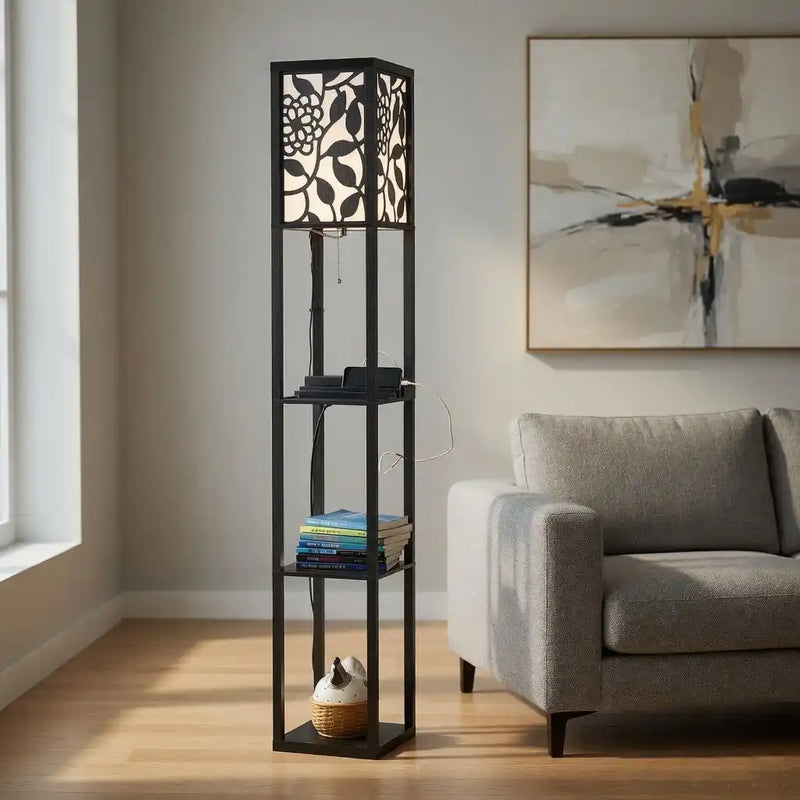 Modern Look Metal Floor Lamp With Shelf For Living Room, Bedroom