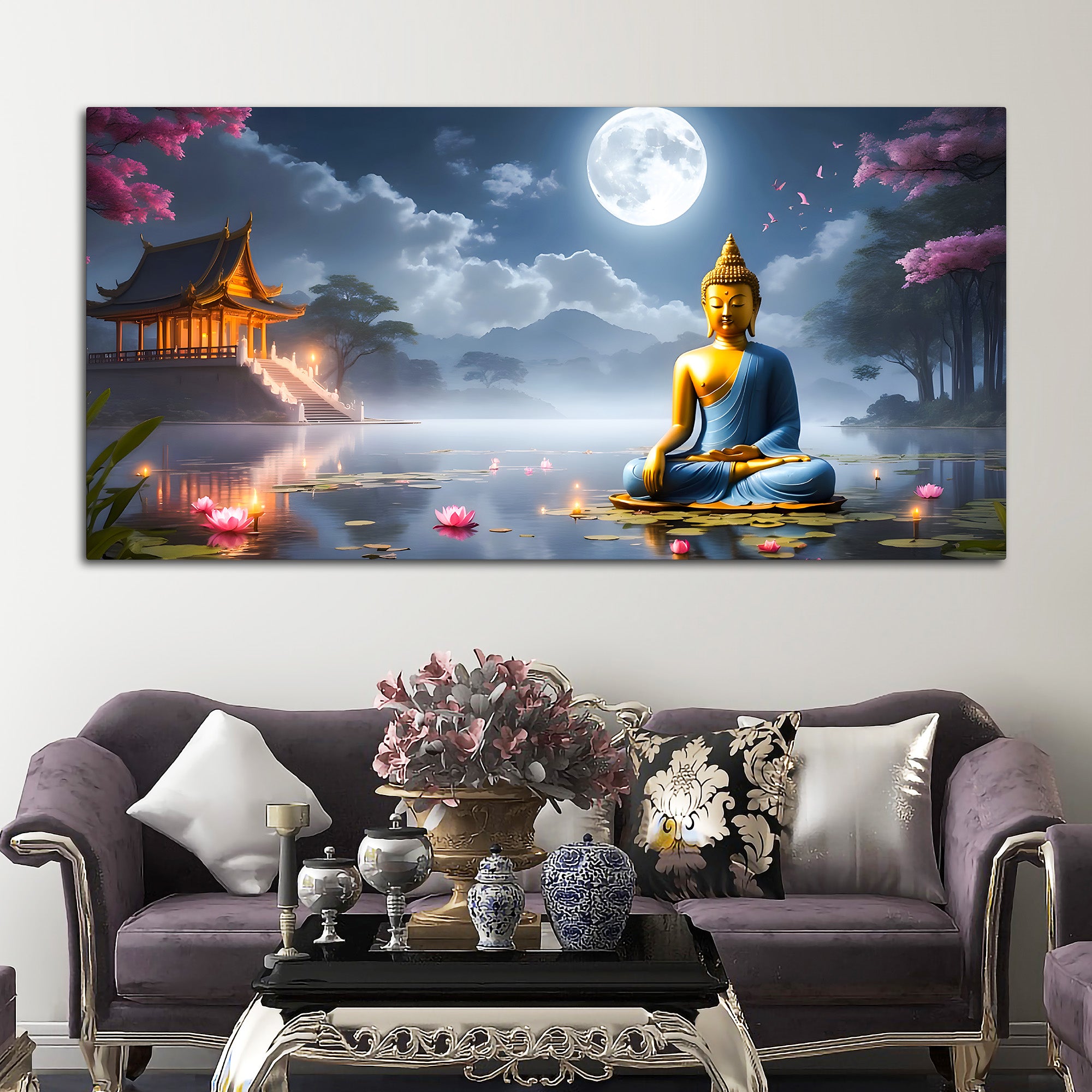 Modern Lord Buddha Canvas Wall Painting for Living Room Interior