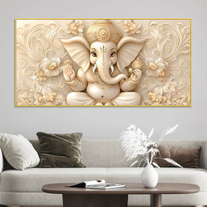 Modern Lord Ganesha Floral Canvas Painting – Auspicious Wall Art