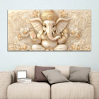 Modern Lord Ganesha Floral Canvas Painting – Auspicious Wall Art