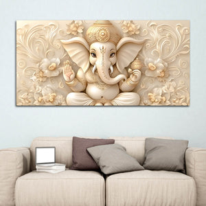 Modern Lord Ganesha Floral Canvas Painting – Auspicious Wall Art