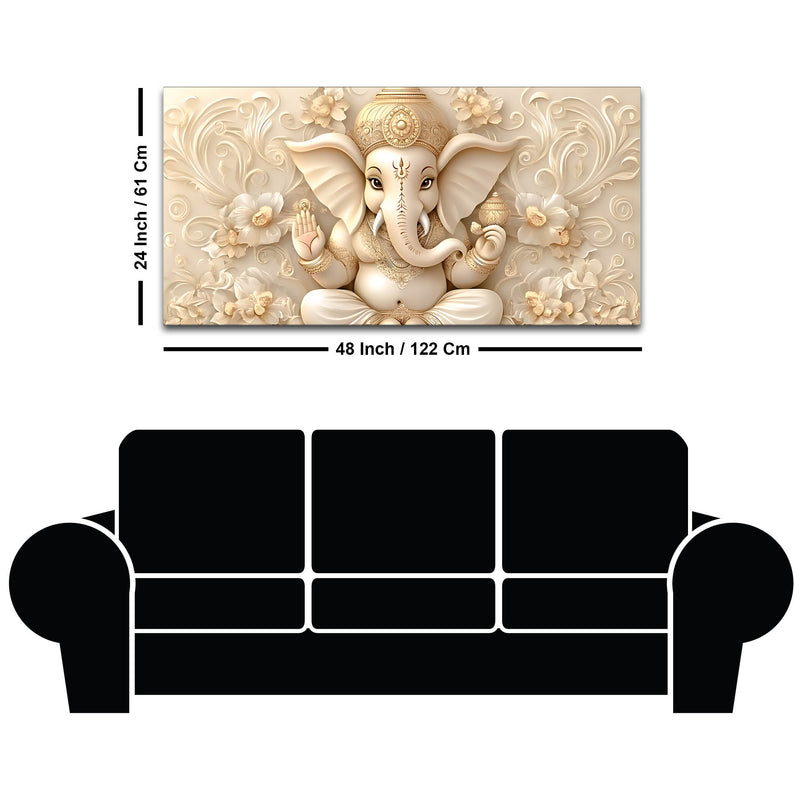 Modern Lord Ganesha Floral Canvas Painting – Auspicious Wall Art