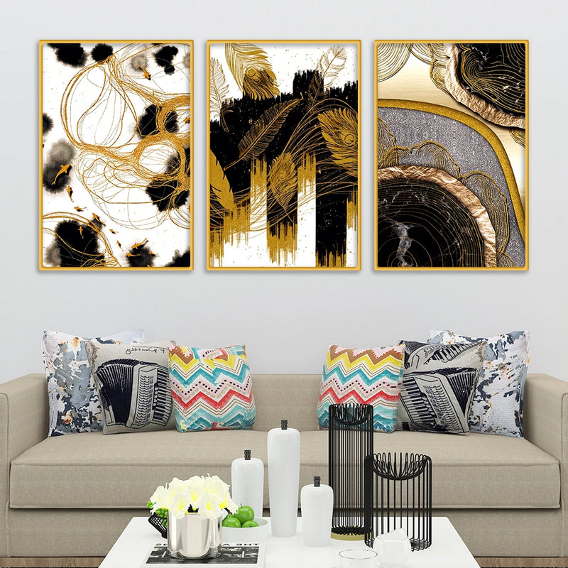 Modern Luxury Abstract Home Decor Canvas Wall Painting Set of Three