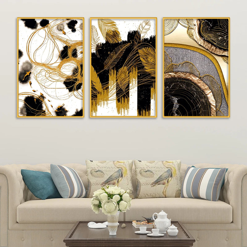 Modern Luxury Abstract Home Decor Canvas Wall Painting Set of Three