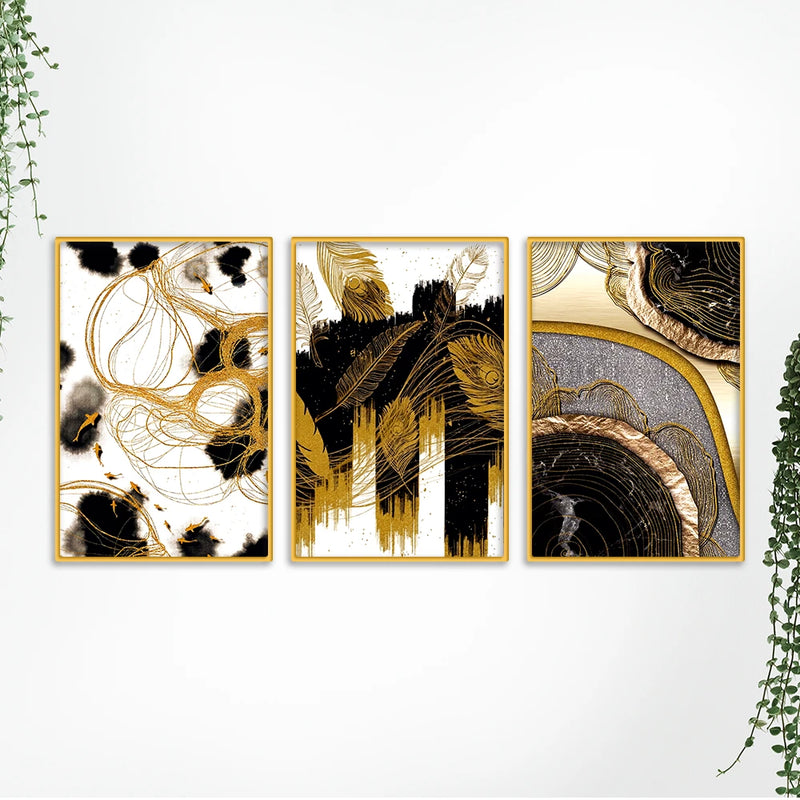 Modern Luxury Abstract Home Decor Canvas Wall Painting Set of Three