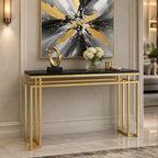 Modern Luxury Black Marble Console Table with Metal Finish