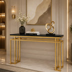 Modern Luxury Black Marble Console Table with Metal Finish