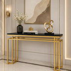 Modern Luxury Black Marble Console Table with Metal Finish