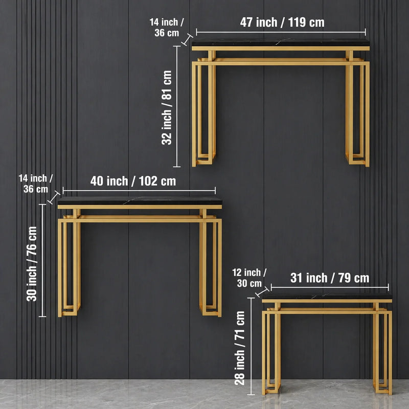 Modern Luxury Black Marble Console Table with Metal Finish