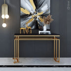 Modern Luxury Black Marble Console Table with Metal Finish