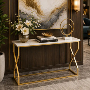 Modern Luxury Hallway Console Table with Marble Top
