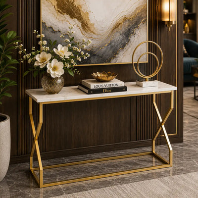 Modern Luxury Hallway Console Table with Marble Top