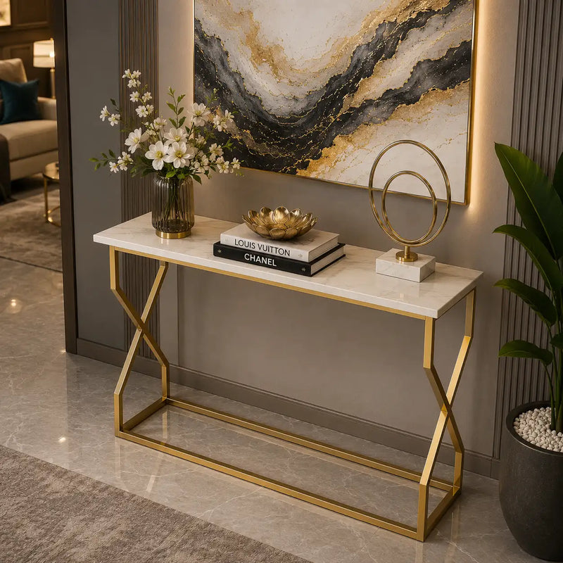Modern Luxury Hallway Console Table with Marble Top