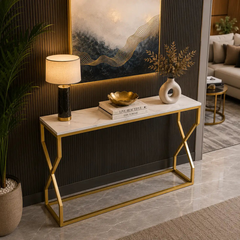Modern Luxury Hallway Console Table with Marble Top
