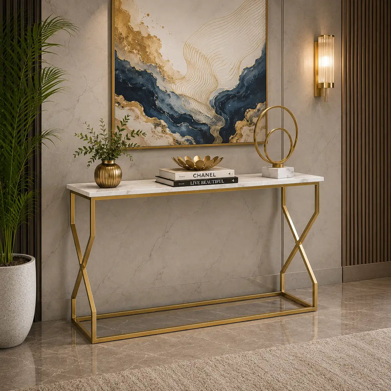 Modern Luxury Hallway Console Table with Marble Top