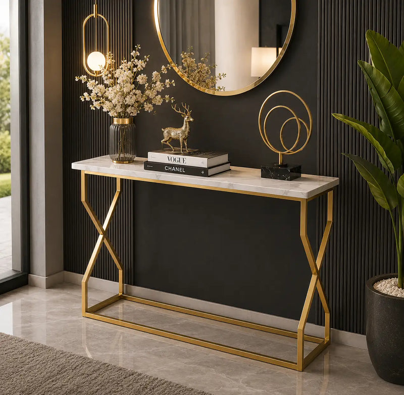 Modern Luxury Hallway Console Table with Marble Top