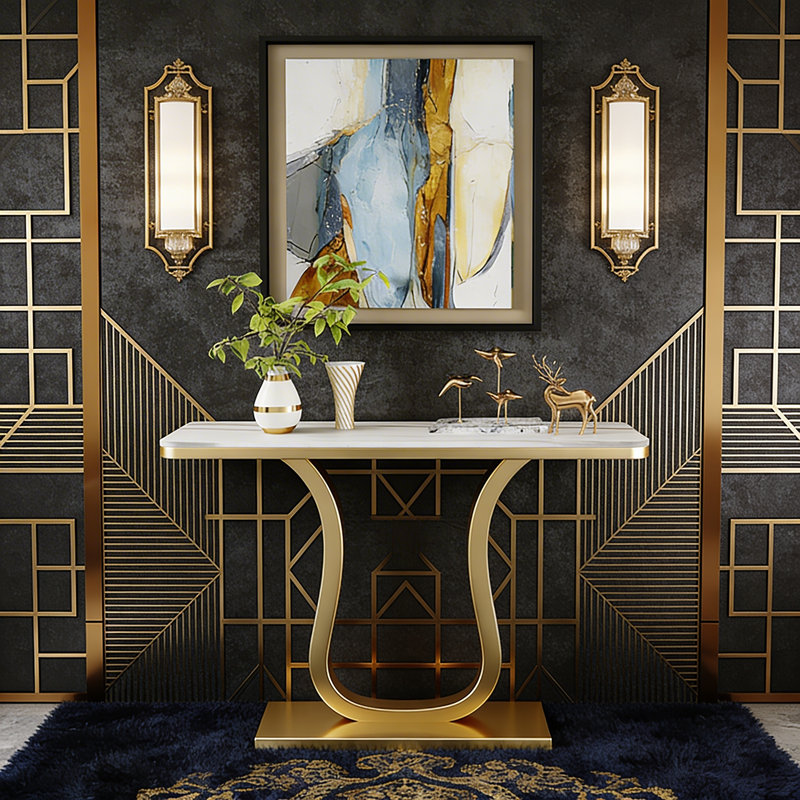 Modern Luxury Marble Top Console Table for Hallway Entryway Decor