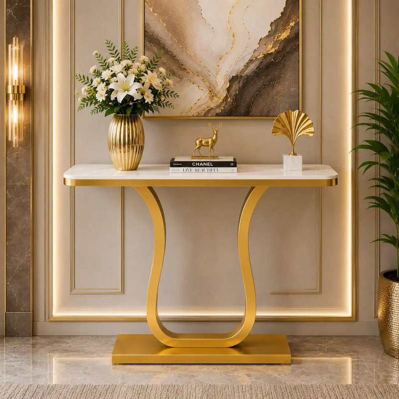 Modern Luxury Marble Top Console Table for Hallway Entryway Decor