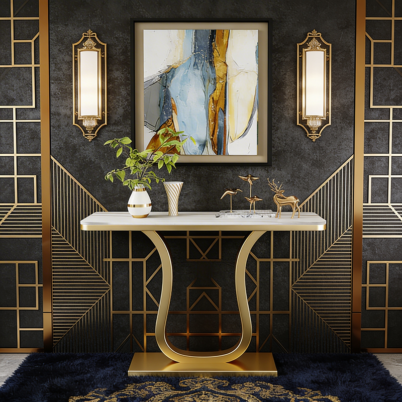 Modern Luxury Marble Top Console Table for Hallway Entryway Decor
