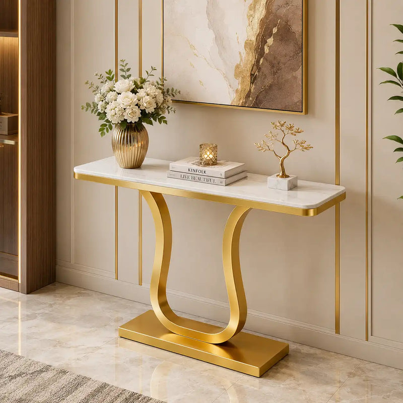 Modern Luxury Marble Top Console Table for Hallway Entryway Decor