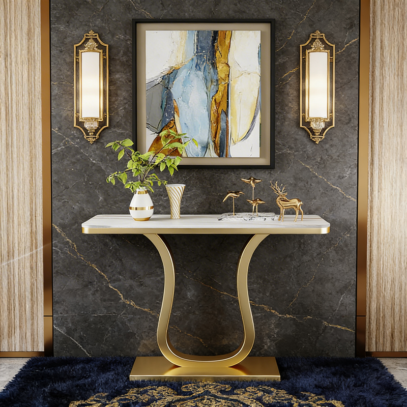 Modern Luxury Marble Top Console Table for Hallway Entryway Decor