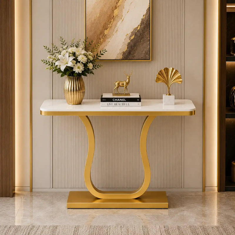 Modern Luxury Marble Top Console Table for Hallway Entryway Decor