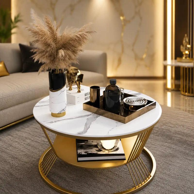 Modern Luxury Round Marble Center Table with Marble Top
