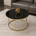 Modern Faux Marble Black Matte Finish Metal Centre Table