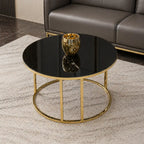 Modern Faux Marble Black Matte Finish Metal Centre Table