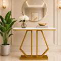 Modern Marble Console Featuring Bold Angular Gold Base with Artistic Flair