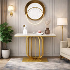 Modern Marble Console Table with Artistic Gold Vertical Loop Base