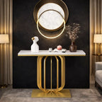 Modern Marble Console Table with Artistic Gold Vertical Loop Base