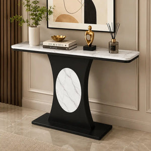 Modern Marble Console Table with Black Base and Circular Marble Accent