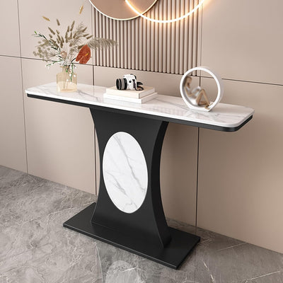 Modern Marble Console Table with Black Base and Circular Marble Accent