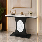 Modern Marble Console Table with Black Base and Circular Marble Accent