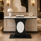Modern Marble Console Table with Black Base and Circular Marble Accent