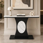 Modern Marble Console Table with Black Base and Circular Marble Accent