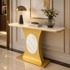 Modern Marble Console Table with Gold Base and Circular Marble Accent