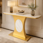 Modern Marble Console Table with Gold Base and Circular Marble Accent