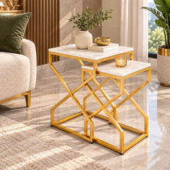 Modern Marble Top Nested Table with Stylish Frame
