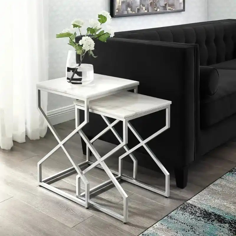Modern Marble Top Nested Table with Stylish Frame