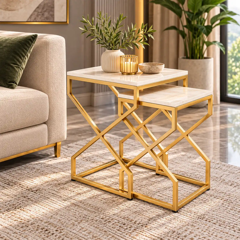 Modern Marble Top Nested Table with Stylish Frame