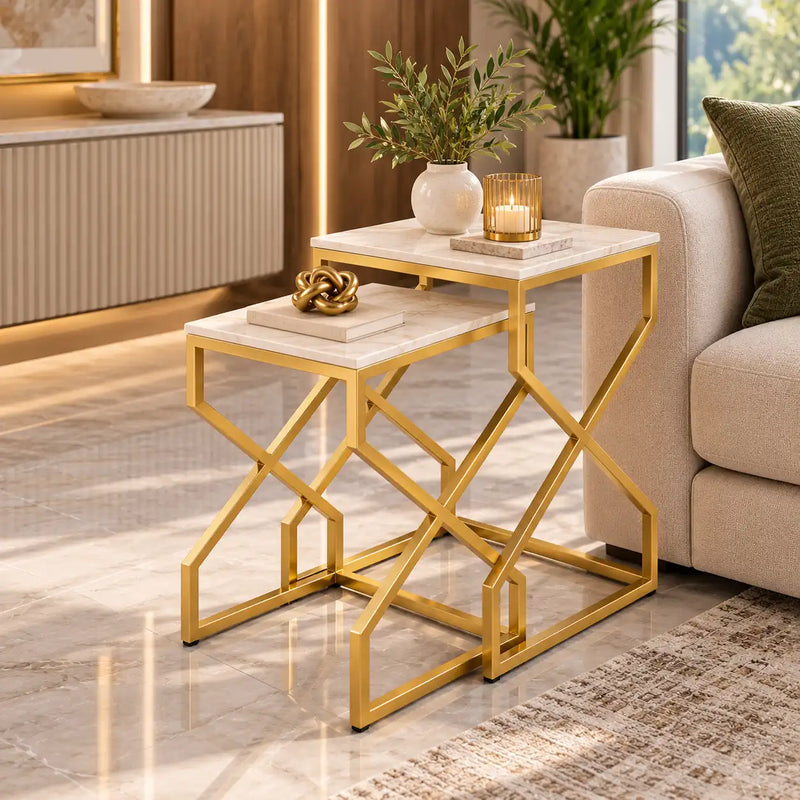 Modern Marble Top Nested Table with Stylish Frame
