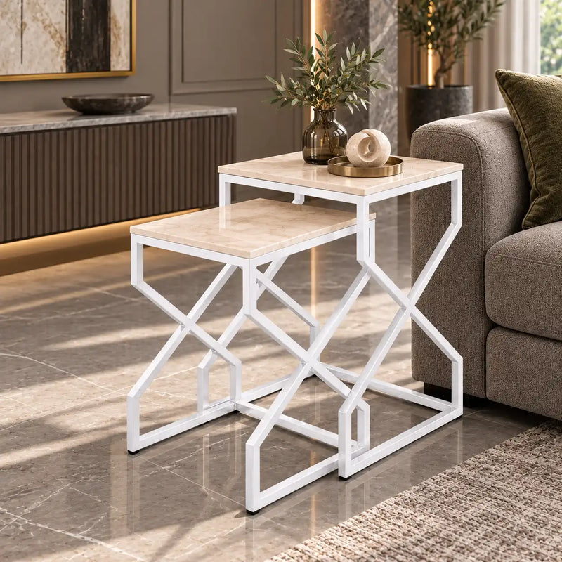 Modern Marble Top Nested Table with Stylish Frame