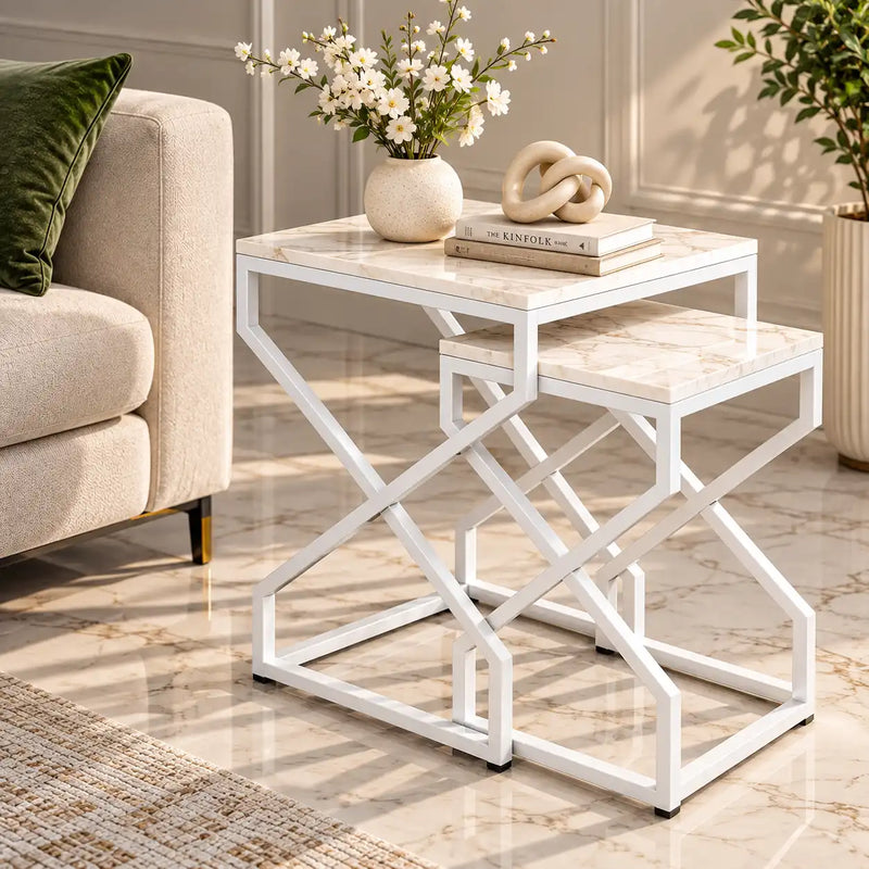 Modern Marble Top Nested Table with Stylish Frame