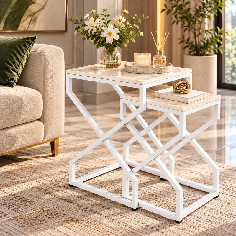 Modern Marble Top Nested Table with Stylish Frame