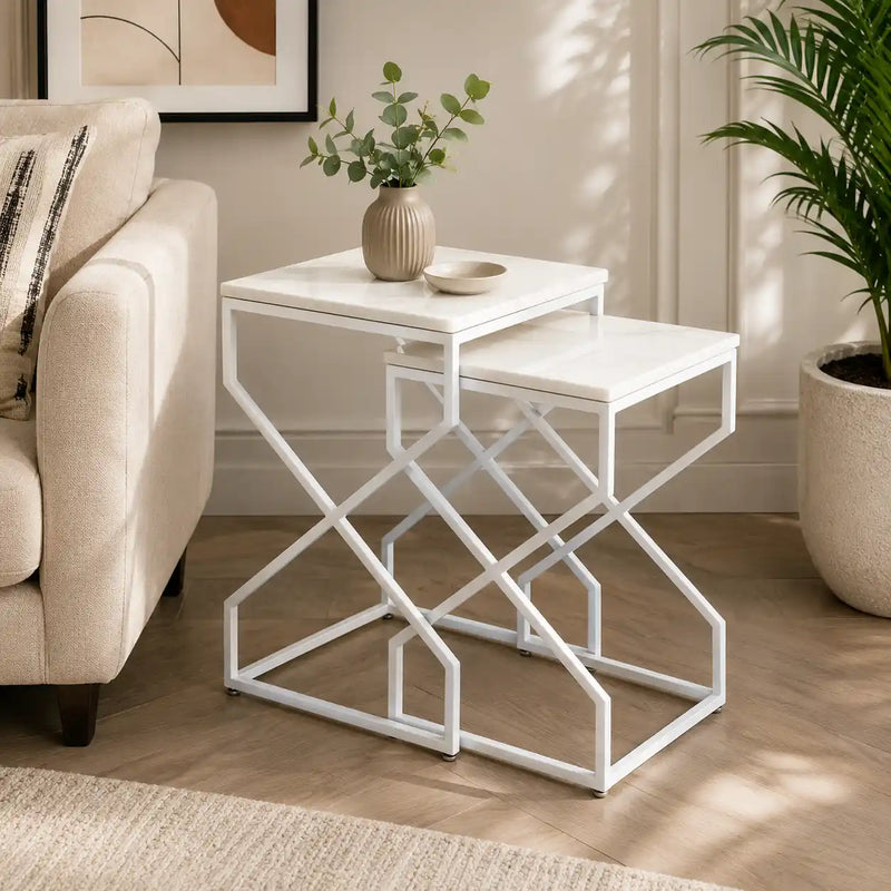 Modern Marble Top Nested Table with Stylish Frame