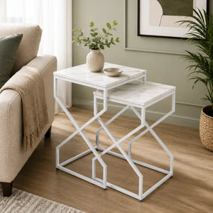 Modern Marble Top Nested Table with Stylish Frame